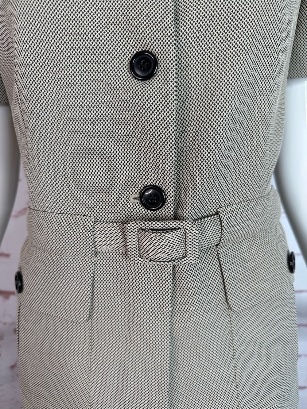 VTG ANN TAYLOR Petite 2 Piece Black & Tan Belted Jacket Pencil Skirt Suit Set 8P - Picture 13 of 15